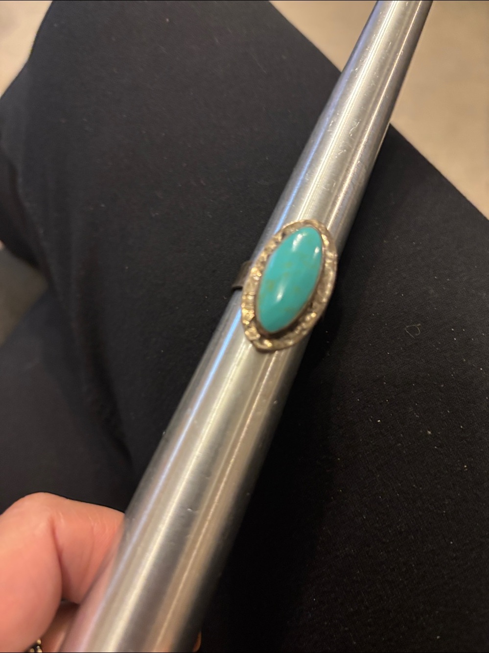 Real Turquoise Oval Halo silver 925 Ring - Picture 6 of 7